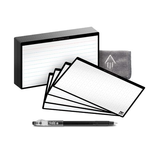 Rocketbook Cloud Cards - Eco-Friendly Reusable Index Note Cards With 1 Pilot FriXion ColorStick Pen & 1 Microfiber Cloth Included - Single Set of 40 (3" x 5")