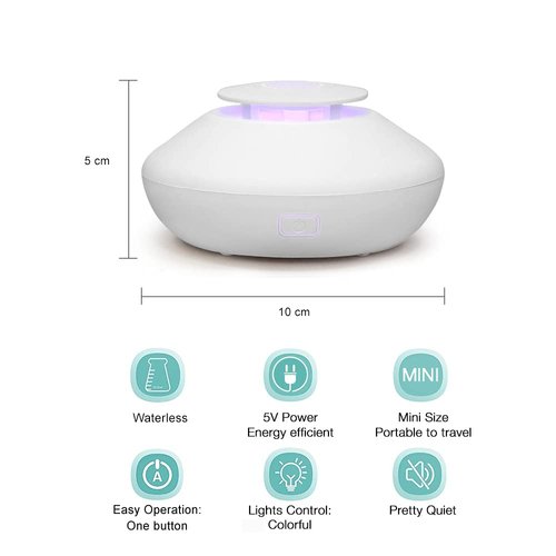 LEMON + Co. Humidifier Ultrasonic Aromatherapy Waterless Diffuser White Cool Mist Air Aromatherapy Essential Oil Diffuser for Office, Home, Bedroom, Living Room, Yoga, Spa; Multiple Lighting Options