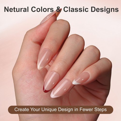 KQueenest French Gel Nail Tips - Multi-Color French Tip Press on Nails Fall,Medium Almond Nail Tips,Stiletto Soft Gel x Nail Tips,Natural Nude Gel Tip Nails with Design,Acrylic Fake Nail Tips 150 Pcs