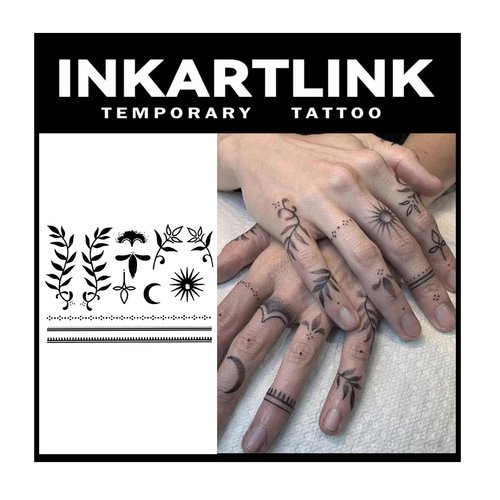 INKARTLINK Tattoo Tech, 2 Sheets Medium Semi Permanent Tattoo, Adult Art Design Temporary Tattoos, Lasts 1-2 Weeks (Henna Finger Tattoo for Women 3)