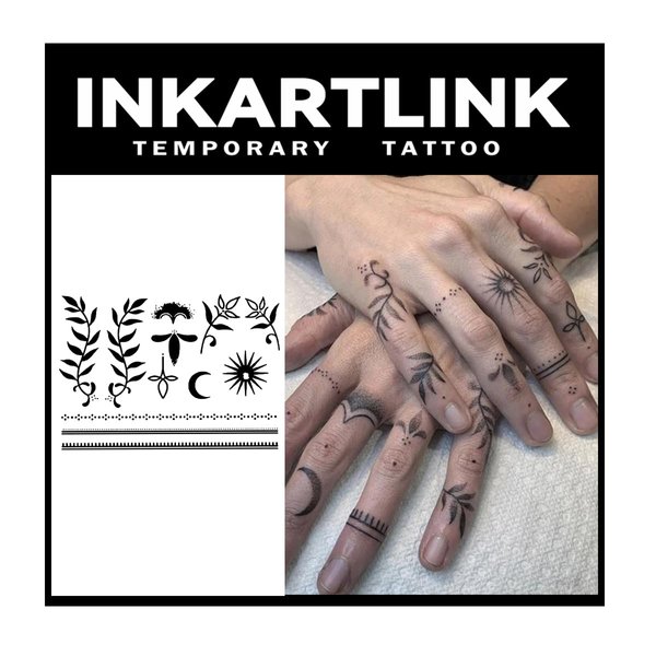 INKARTLINK Tattoo Tech, 2 Sheets Medium Semi Permanent Tattoo, Adult Art Design Temporary Tattoos, Lasts 1-2 Weeks (Henna Finger Tattoo for Women 3)