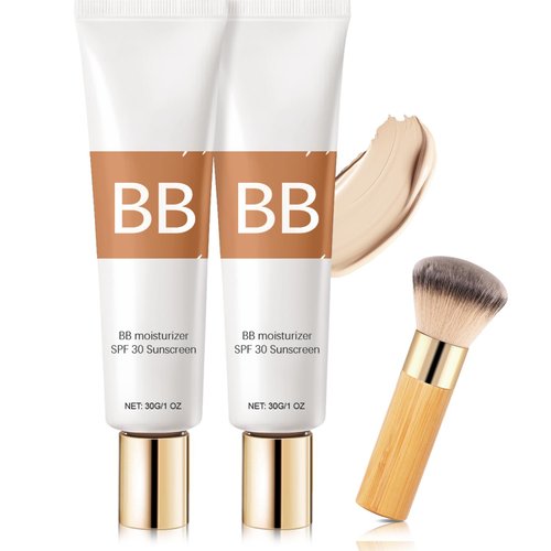 BB Blur Tinted Moisturizer Spf 30, BB Cream Tinted Moisturizer with Broad Spectrum Spf 30, BB Tinted Moisturizer Spf 30, Full Coverage, Oil-Free, Light (Natural, 2 pcs)