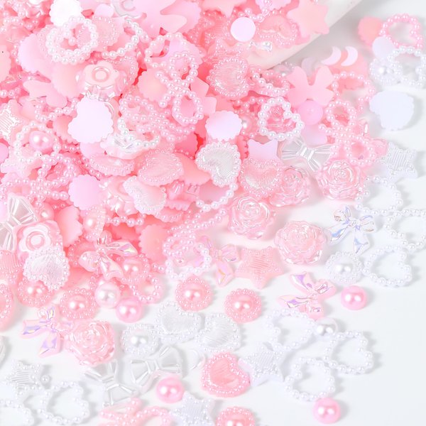 ShynyShy Nail Charms for Nails Design, Bow Nail Charms, 1200PCS 3D Multi Shapes Pearl Nail Jewels for Nail Art, Kawaii/Cute Nail Charms for Aacrylic Nails, Heart Star Butterfly for Craft (MIX)