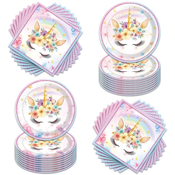 Generic 40pcs Unicorn Birthday Party Supplies-Party Decorations Tableware For Kids, Plate, Napkin Party Decorations Dinnerware