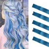 Winsky Deep-sea Blue Hair Extensions Girls Clip in Human Hair - 100% Straight Party Highlights Clip on Colored Hair Extensions 5 Pieces/Set (18inch,Deep-sea Blue)