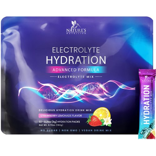 Electrolytes Powder Hydration Packets | Sugar Free Recovery Electrolyte Drink Mix Powder Replenisher in Convenient On the Go Hydration Packets | Non-GMO, Vegan, Keto, Strawberry Lemonade - 32 Servings