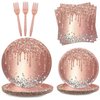 Rose Gold Party Plates and Napkins Set Pink Rose Gold Birthday Party Gold Plated Diamond Theme Party Decorations Pink Gold Party Supplies, Serves 24 Guests