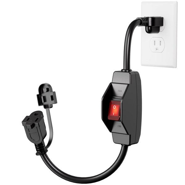 KASONIC 3 Prong Extension Cord with Switch, 1875W 15A Grounded Outlets with Safety Cover, 14/3 SJTW Cable On Off Waterproof Switch for Indoor Outdoor Use (1.5 FT)