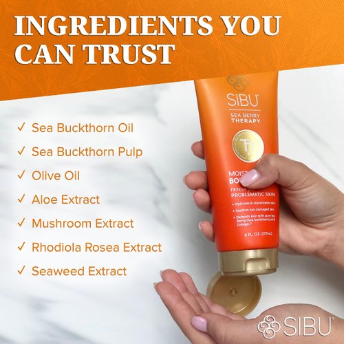 sibu Moisturizing Body Cream, Lotion Made From Premium Himlayan Sea Buckthorn (6oz, 3-pack) – Lightweight & Hydrating Moisturizer That Protects & Repairs Skin