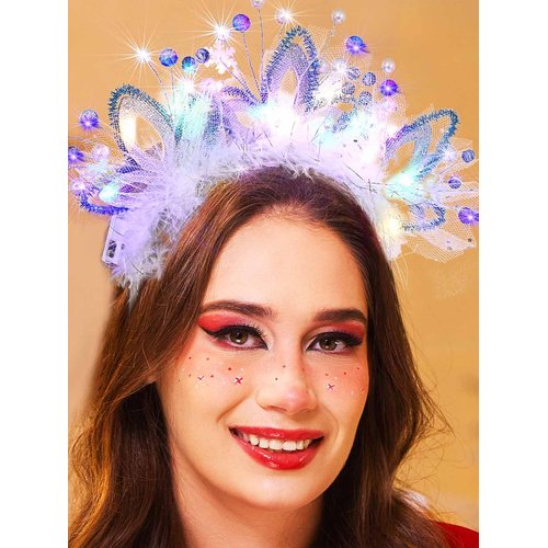 Woeoe LED Christmas Headband Snowflake Crystal Xmas Hair Hoop Light Up Christmas Party Costume Headpiece Tinsel Sparkly Glowing Holiday Hair Band for Women