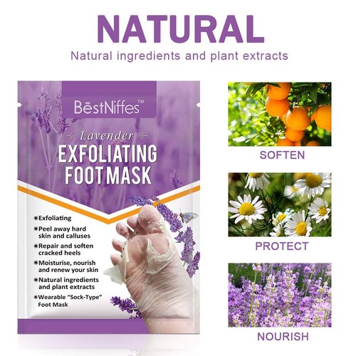 Foot Peel Mask 5 Pack, Exfoliating Foot Masks, Natural Exfoliator for Dry Dead Skin, Callus, Repair Rough Heels for Men Women (5 Pcs foot peel mask（Lavender）)
