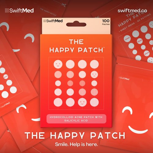 SwiftMed The Happy Patch, Invisible Hydrocolloid Pimple Patches for Face with Salicylic Acid, (100-Dots), Skin Care Acne Treatment for Face, Clear Pimple Patch Acne spot Treatment for Cystic Acne