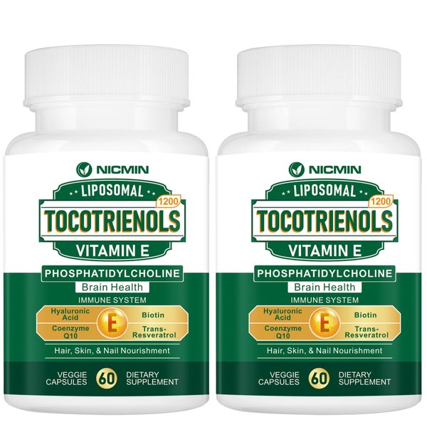 1200MG Vitamin E Tocotrienols Liposomal Tocotrienols Supplement with Phosphatidylcholine, 95% Delta-tocotrienols and 5% Gamma-tocotrienols, High Absorption for Heart, Brain Function 120 Capsules