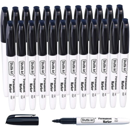 Shuttle Art Permanent Markers, 24 Pack Black Permanent Marker set,Fine Point, Works on Plastic,Wood,Stone,Metal and Glass for Doodling, Marking