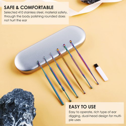 Ear Cleaning Kit,Safe Ear Wax Removal Tool,Earwax Removal Kit,Easy to Use,Painless Ear Pick,with Storage Box and Cleaning Brush (Titanium)