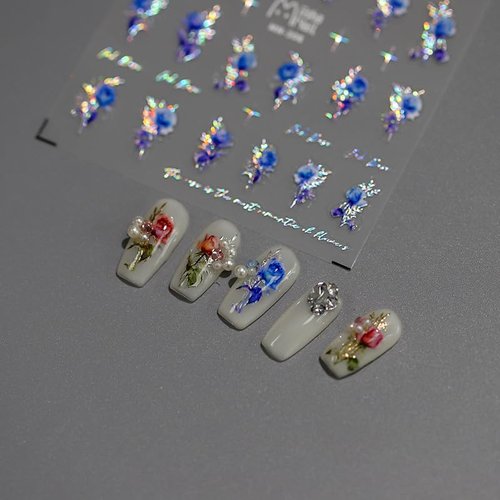 Dedyel Rose Nail Art Stickers 5D Embossed Rose Nail Stickers Self-Adhesive Spring Summer Flower Red White Blue Rose Design for Women Girls DIY Nail Decoration