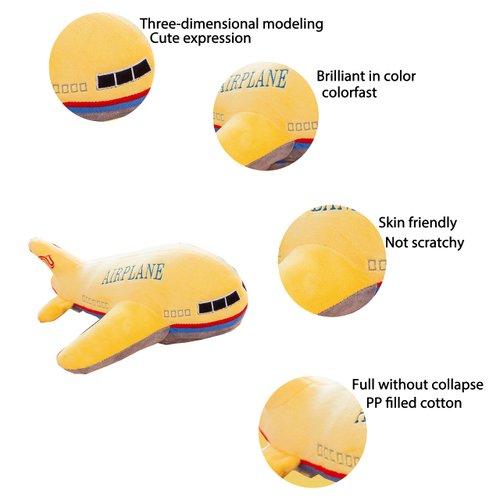 AUCOOMA Plush Stuffed Airplane Model Toys, Soft Aircraft Stuffed Pillow, Gifts for Boys Kids Birthday Gifts,Yellow 15.7"