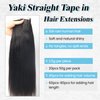 Yaki Tape in Hair Extensions Real Human Hair Black Women Light Yaki Human Hair Tape in Extensions Double Sided Skin Weft Yaki Straight Tape on Remy Hair Weft 10A Brazilian Hair 50G 20PCS 14 Inch