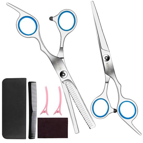 Krewey Hair Cutting Scissors，Professional Home Hair Cutting Barber/Salon Thinning Shears，Stainless Steel Cutting Kit for Men/Women/Kids/Pets
