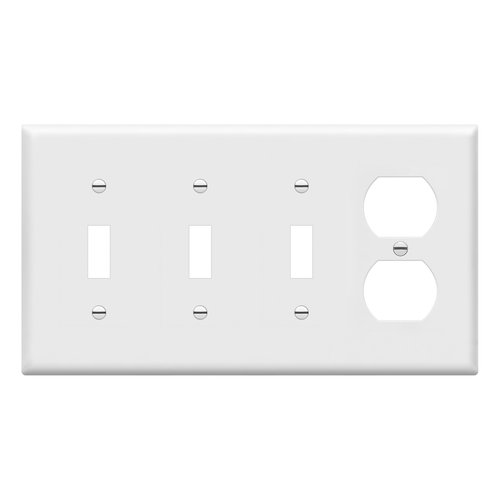 ENERLITES Combination Triple Toggle/Single Duplex Receptacle Outlet Wall Plate, Standard Size 4-Gang Light Switch Cover (4.50" x 8.19"), Polycarbonate Thermoplastic, UL Listed，881321-W, 1. White