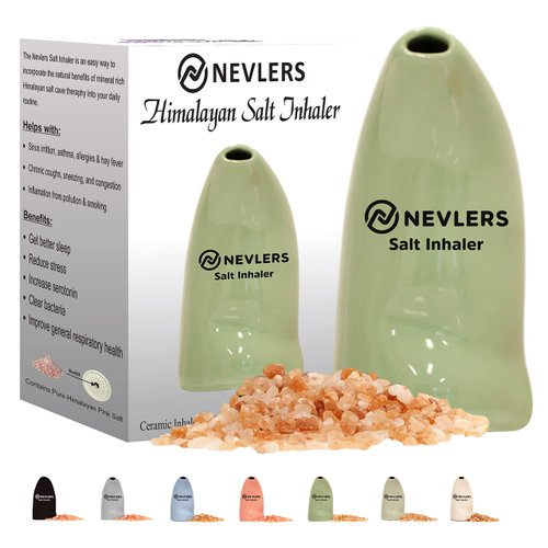 Nevlers Easy to Use Ceramic Himalayan Salt Inhaler | Natural Salt Inhaler for Allergy and Asthma Relief - Includes 5 Oz of Pure Himalayan Pink Salt | Salt Inhaler Himalayan for Asthma - Green Color