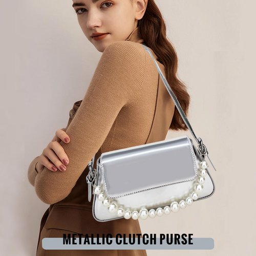 shoowyees Evening Y2k Shiny Hobo Purse Women Sparkly Silver Purse Satchel Metallic Tote Handbag Clutch Shoulder Bag 2023 (A-Silver)