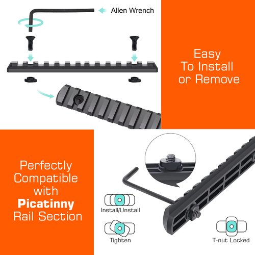 Picatinny Rail Set 5,7,9,11,13-Slot for Mlok, CG Gears Polymer Rails Section Offset Flashlight Mount with 12 T-Nuts & 14 Screws & 3 Allen Wrench (Black (5-7-9-11-13 Slot)+Rail Mount)