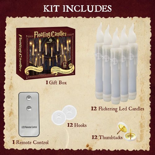 Halloween Decorations - Floating LED Candles with Remote Control - Witch Wizard Christmas Decor for Indoor Home Room Classroom Bedroom Birthday Party (with Common Remote)