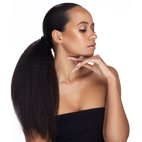 YePei Ponytail Extension Human Hair Kinky Straight Ponytail Extension for Black Women with Wrap Around Magic Tape Brazilian Virgin Human Hair Clip in Ponytail Hair Extensions 14 Inch