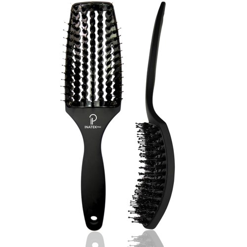 Inatekpro Curved & Vented Detangler Boar Bristle Brush - All Hair Types, Wet & Dry, for Kids, Women & Men