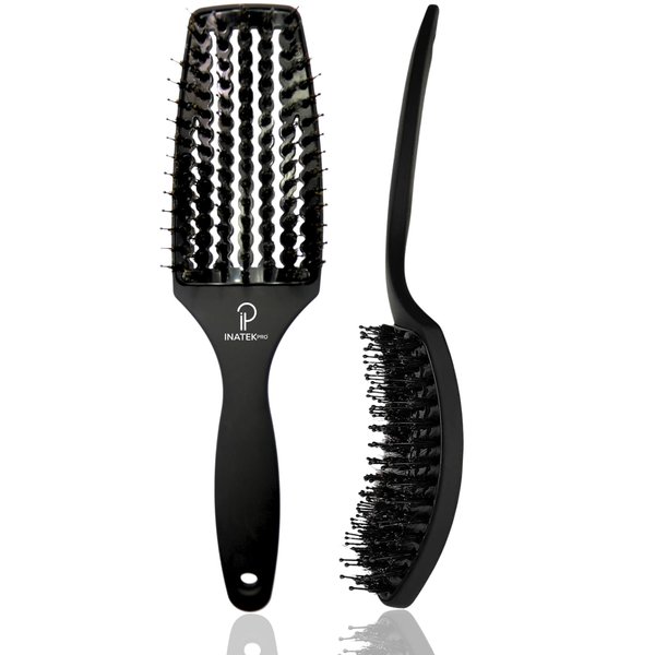 Inatekpro Curved & Vented Detangler Boar Bristle Brush - All Hair Types, Wet & Dry, for Kids, Women & Men
