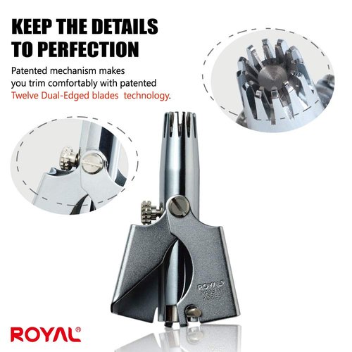 ROYAL [Made in Korea] Nose Hair Trimmer for Men Set,Birdie Set, with Nail Clippers and Tweezers, Manual, Battery-Free, Waterproof, Painless with Twelve Dual-Edged Blades, Patented Mechanism RET-4