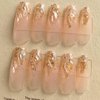 Hkanlre Press on Nails Rhinestones Coffin Medium Fake Nails Tips Full Cover Gold False Nails for Women and Girls 24PCS
