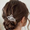 Latious Bride Wedding Flower Hair Comb Silver Pearl Bridal Hair Clip Crystal Hair Piece Sparkly Hair Accessories for Women and Girls