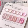 Double Rhythm Jelly Glass Cat Eye Gel Polish with Magnet 15ML Holographic Glitter Shimmer Translucent Sheer Color Magnetic Nail Polish Salon DIY at Home (Jelly Nude Gray-MC1100)