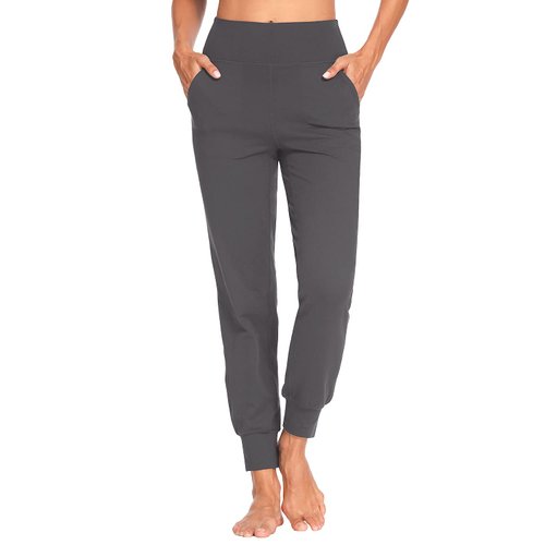 MOVE BEYOND Women's Buttery Soft Yoga Joggers 4 Pockets High Waist Lightweight Sweatpants Running Lounge Pants, Grey, L