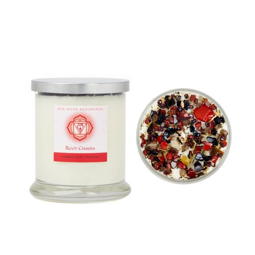 Root Chakra Candle by New Moon Beginnings - Chakra Candles - Herb, Flower, & Crystal Candles - Aromatherapy Candles - Soy Candle