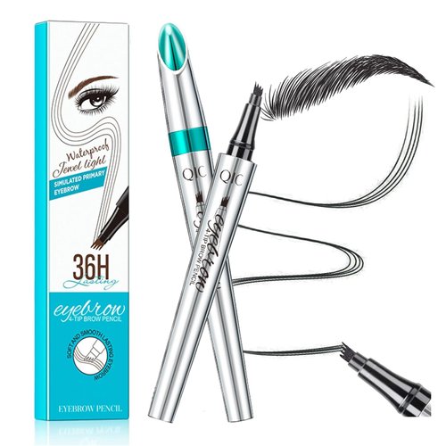GL-Turelifes Eyebrow Pencil with 4 Tip Micro Head, Liquid Eyebrow Microblading Pen, Eyebrow Pen Micro 4 Point Brow Pen Long-Lasting Waterproof & Smudge-proof Natural Eyebrow Makeup (#4 Black)