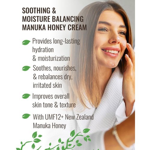 Manuka Honey Cream Moisturizer for Dry Skin - Eczema Honey Cream Face Moisturizer for Sensitive Skin - Soothing & Redness Relief Face Cream for Dry Skin - Face, Hand & Body Moisturizer for Women & Men
