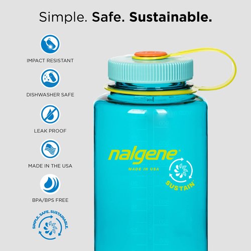 Nalgene Tritan Wide Mouth BPA-Free Water Bottle, Glows Green, 1 Quart, 32 oz