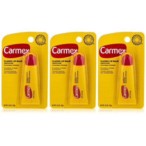 Carmex Lip Balm Tube Classic Medicated 0.35 Ounce 3 Count (10.3ml)