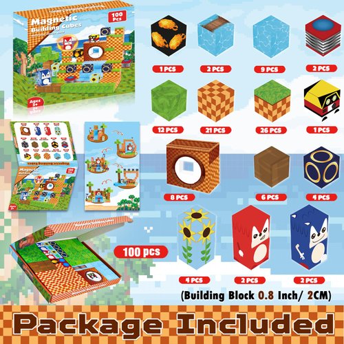 ToyUnited Magnetic Blocks, 100PCS Magnetic Building Blocks, STEM Building Game Montessori Sensory Toys for Kids Boys Girls Ages 3 4 5 6 7 8 9 10 Christmas Birthday Gifts