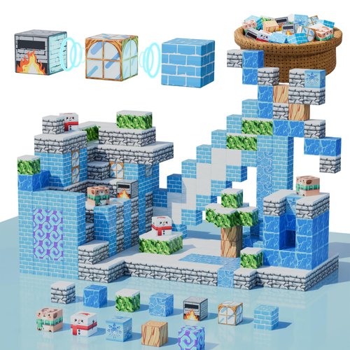 Magnetic Blocks - 121PCS Build Mine Frozen Castle Magnet World Sword Edition with Magic Portal Set - STEM Sensory Toys for 3-12 Year Old Girls & Boys - Toys for Montessori Toddler Birthday Gifts