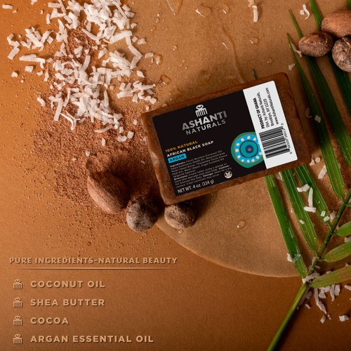 Ashanti Naturals African Black Soap Bar | Scented Natural Black Soap with Raw Shea Butter and Coconut Oil - 2pk 4oz Bars (Argan)