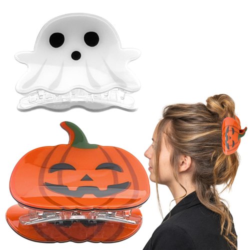 Thinslimer Hair Clip 2 Pack - Pumpkin and Ghost Design for Halloween, Cosplay Party Theme Styling...