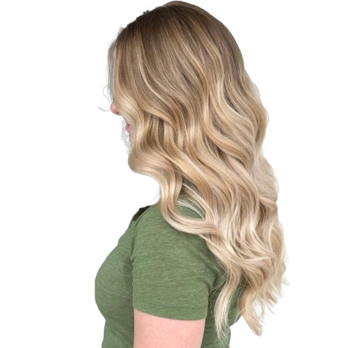 Tressmatch® 16”-18" Remy Human Hair Clip in Extensions Light/Ashy Brown to Natural Blonde Ombre Full Head Set 9 Pieces(pcs) [Set Weight:4.6oz/130grams]