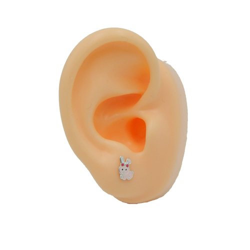 925 Sterling Silver Pink Bunny Rabbit Stud Earrings 34987 (Nickel Free)