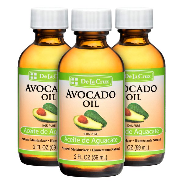 De La Cruz Avocado Oil - Expeller Pressed Pure 100% Avocado Oil for Hair and Body - Lightweight Body Oil for Dry Skin - 2 FL. OZ. (3 Bottles)