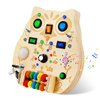 RCPLAGA Montessori Busy Board Toys - Wooden Sensory Toy with LED Light Switches, Music, Toddler Light Switch Toys Educational Activity Travel Toys for 1+ Year Old Baby and Toddler
