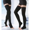 MGANG Medical Thigh High Compression Stockings for Men and Women, Pair, Open Toe, 20-30 mmHg Graduated Support Thigh Length Hose, Dot Top, Opaque, Best for Varicose Veins, Edema, Flight, Black XXL